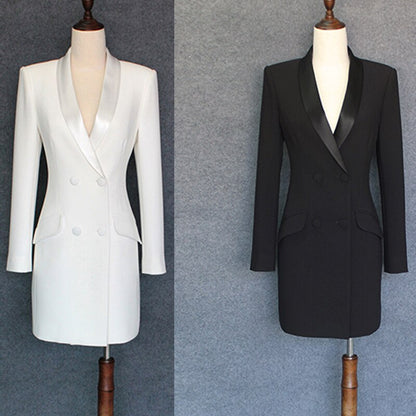 HIGH QUALITY New Fashion 2020 Runway Designer Dress Women's Long Sleeve Double Breasted Notched Collar Dress