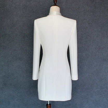 HIGH QUALITY New Fashion 2020 Runway Designer Dress Women's Long Sleeve Double Breasted Notched Collar Dress