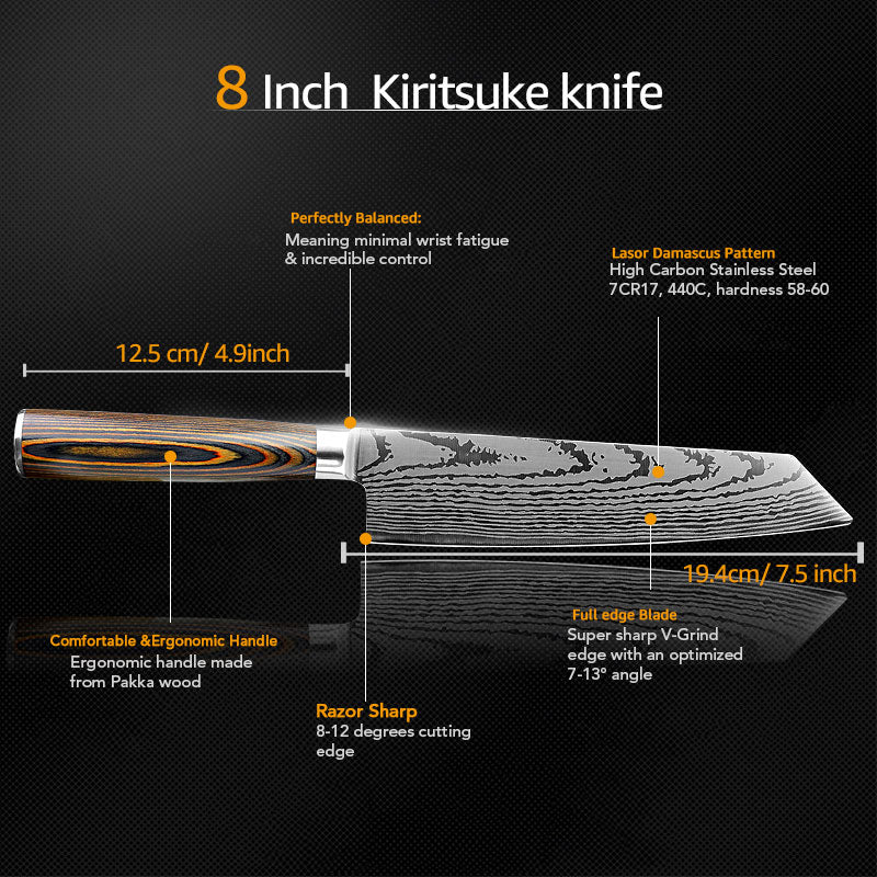 Kitchen knife Japanese Chef Knives 7CR17 440C Stainless Steel Imitation Damascus Knife Meat Cleaver Slicer Santoku Cutter Set