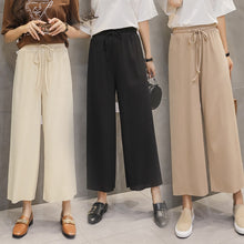 Load image into Gallery viewer, Women Summer Thin Knit Trousers Black Wide Leg Loose Pants Ankle Length Pants Casual trouser Elastic Waist Plus Size Pants S-4XL
