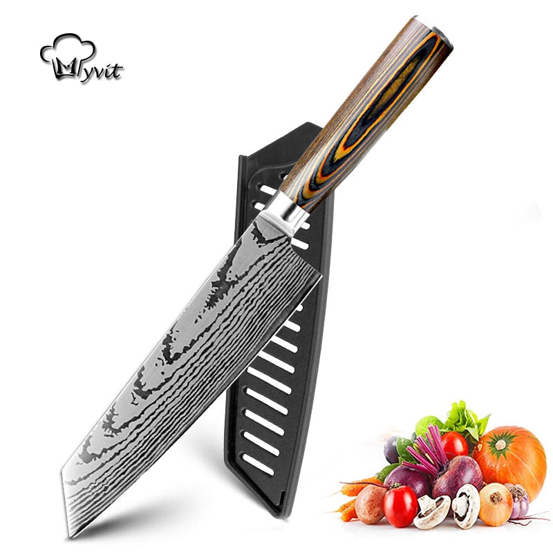 Kitchen knife Japanese Chef Knives 7CR17 440C Stainless Steel Imitation Damascus Knife Meat Cleaver Slicer Santoku Cutter Set