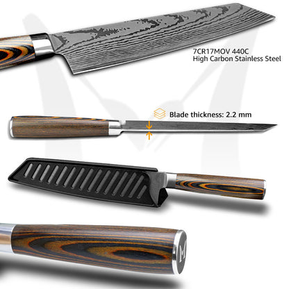 Kitchen knife Japanese Chef Knives 7CR17 440C Stainless Steel Imitation Damascus Knife Meat Cleaver Slicer Santoku Cutter Set