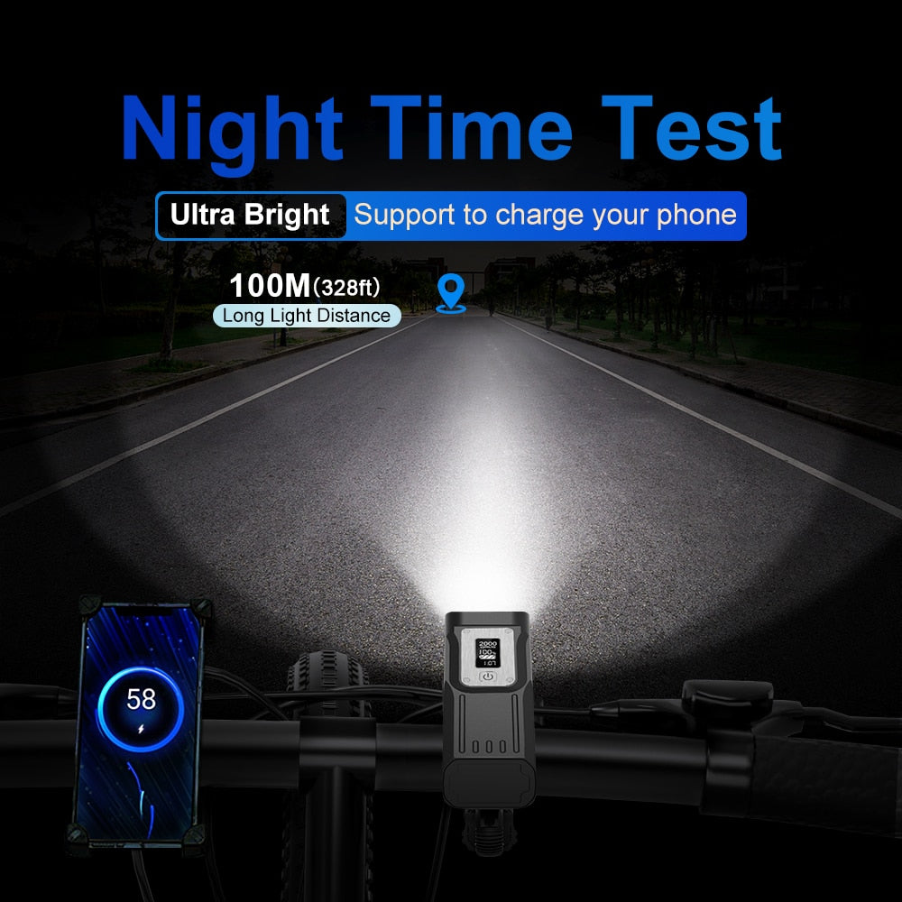 HNDGTYR 10000mAh Bike Light with OLED Display Rechargeable Bicycle Headlight Flashlight Type-C Charging 2000LM Lamp HGTR60 Lamp
