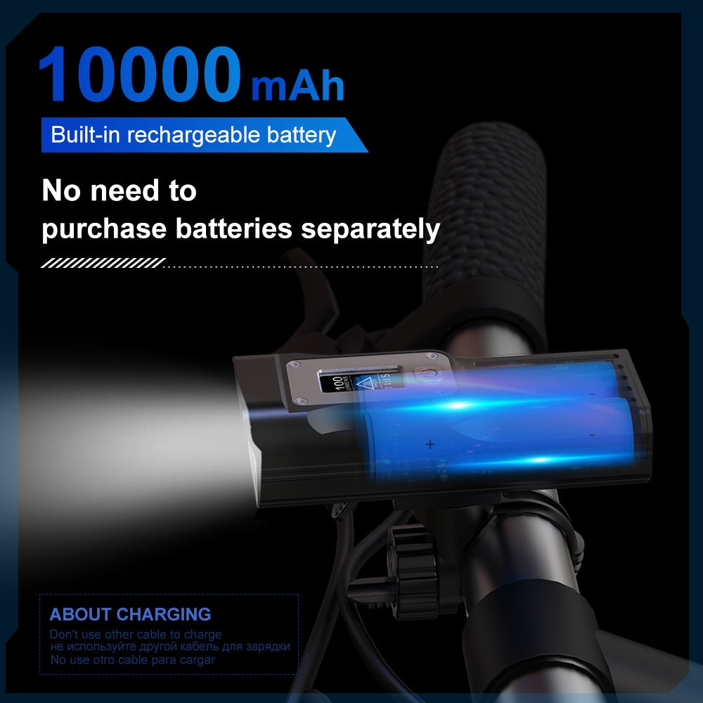HNDGTYR 10000mAh Bike Light with OLED Display Rechargeable Bicycle Headlight Flashlight Type-C Charging 2000LM Lamp HGTR60 Lamp