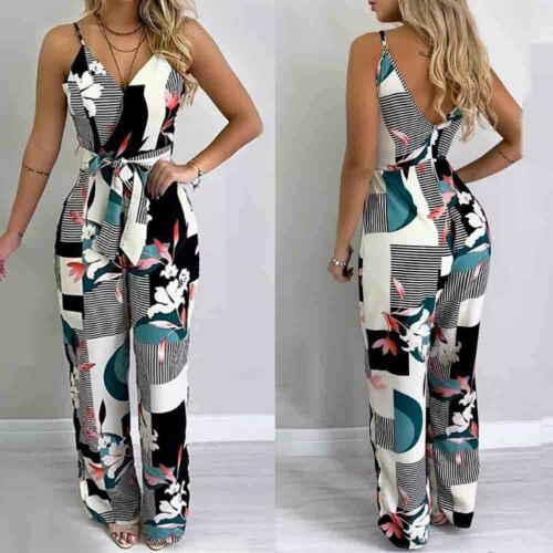 Women's Summer Boho Floral Girls Loose Solid Jumpsuit Harem Trousers Ladies Overall Pants Casual Playsuits Plus Size Bohemian Jumpsuit