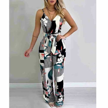 Women's Summer Boho Floral Girls Loose Solid Jumpsuit Harem Trousers Ladies Overall Pants Casual Playsuits Plus Size Bohemian Jumpsuit