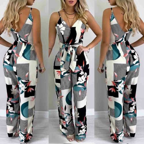 Women's Summer Boho Floral Girls Loose Solid Jumpsuit Harem Trousers Ladies Overall Pants Casual Playsuits Plus Size Bohemian Jumpsuit