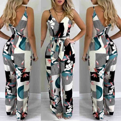 Women's Summer Boho Floral Girls Loose Solid Jumpsuit Harem Trousers Ladies Overall Pants Casual Playsuits Plus Size Bohemian Jumpsuit
