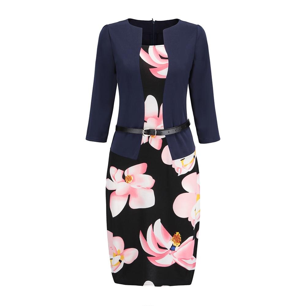 Women's Dress O Neck Office Work Formal Dress Bodycon Sheath Pencil Dresses with Belt 19ING