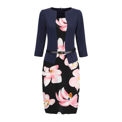 Women's Dress O Neck Office Work Formal Dress Bodycon Sheath Pencil Dresses with Belt 19ING
