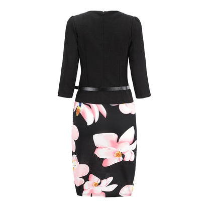 Women's Dress O Neck Office Work Formal Dress Bodycon Sheath Pencil Dresses with Belt 19ING