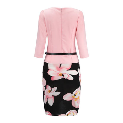 Women's Dress O Neck Office Work Formal Dress Bodycon Sheath Pencil Dresses with Belt 19ING