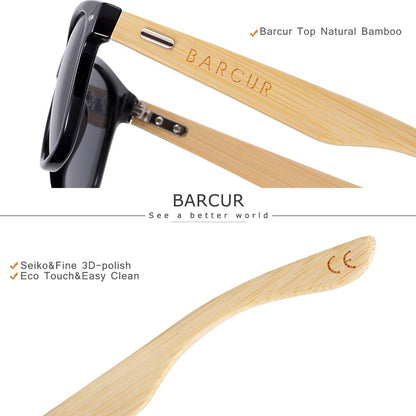BARCUR Polarized Bamboo Sunglasses Men Wooden Sun Glasses Women Brand Original Wood Glasses Oculos De Sol Masculino