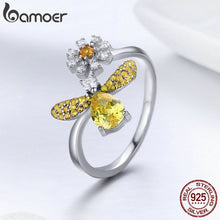 将图片加载到图库查看器，BAMOER 100% Authentic 925 Sterling Silver Fashion Bee with Daisy Flower Open Size Finger Ring for Women Party Jewelry SCR348
