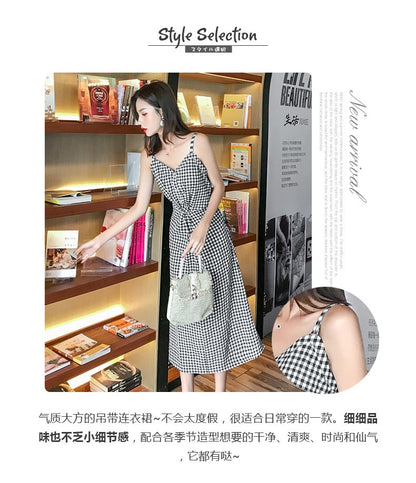 Simple Women's Pocket Polka Dots Cotton Midi Dress Summer Casual