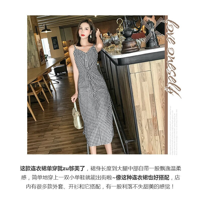 Simple Women's Pocket Polka Dots Cotton Midi Dress Summer Casual