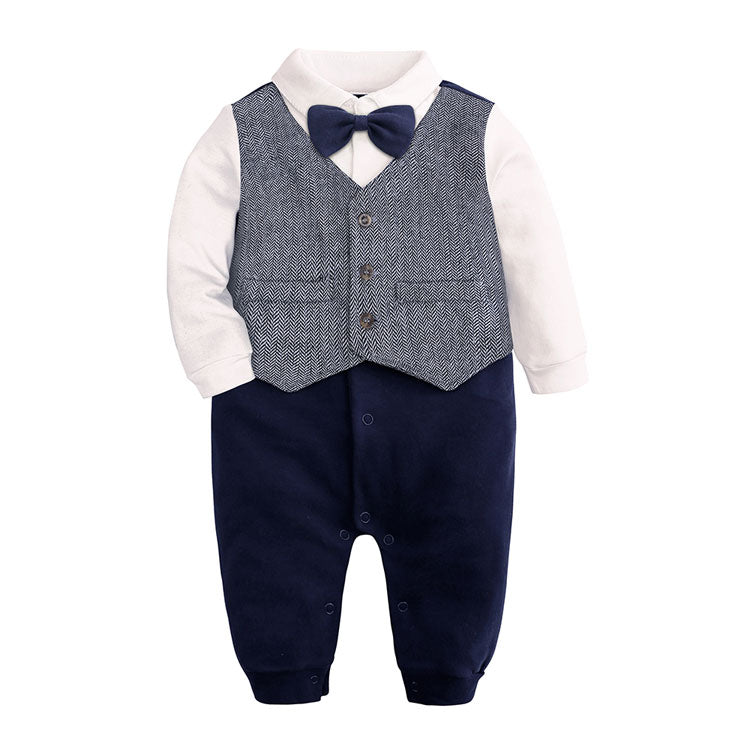Cotton Long Sleeve Newborn Baby Clothes Plaid Bow Baby Boy Romper Spring Autumn Toddler One-Pieces Gentleman Newborn Costume