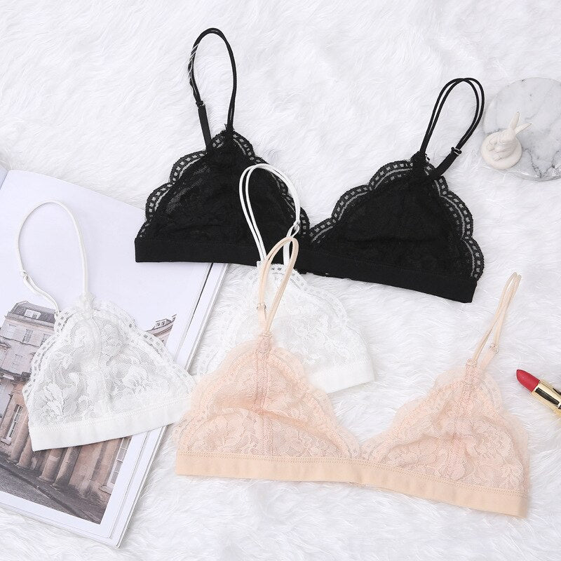 New Sexy Floral Lace Bra Thin Wire Free Bralette Comfortable Adjusted Underwear Women Lace Bra Brassiere Girl Small Cup Lingerie