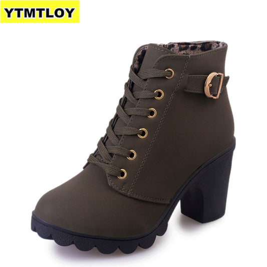 Plus Size 35-43 Winter Casual Women Pumps Warm Ankle Boots Waterproof High Heels Snow 2020 Shoes Botas Patent Botas Muje