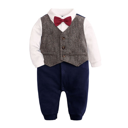Cotton Long Sleeve Newborn Baby Clothes Plaid Bow Baby Boy Romper Spring Autumn Toddler One-Pieces Gentleman Newborn Costume