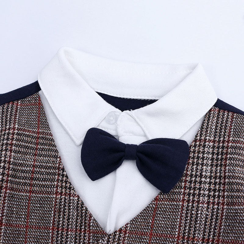 Cotton Long Sleeve Newborn Baby Clothes Plaid Bow Baby Boy Romper Spring Autumn Toddler One-Pieces Gentleman Newborn Costume