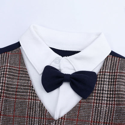 Cotton Long Sleeve Newborn Baby Clothes Plaid Bow Baby Boy Romper Spring Autumn Toddler One-Pieces Gentleman Newborn Costume