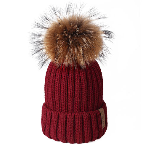 Furtalk Real Fur pompom Beanie Hat Women Winter Knitted Hat Warm Real Big Raccoon Pom Pom Hat for Female
