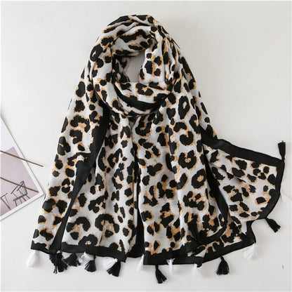 Designer Women's Leopard Dot Tassel Viscose Shawl Scarf High Quality Neckerchief Autumn Winter Foulards Muslim Hijab Sjaal