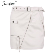 Load image into Gallery viewer, Simplee Suede zipper mini skirt women Streetwear motorcycle belt pencil skirt Fashion elegant winter short skirt female 2018
