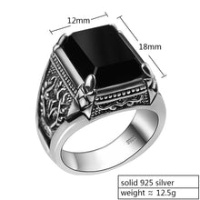 將圖片載入圖庫檢視器 ZABRA Real 925 Silver Black Zircon Ring For Men Female Engraved Flower Men Fashion Sterling Thai Silver Jewelry Synthetic Onyx
