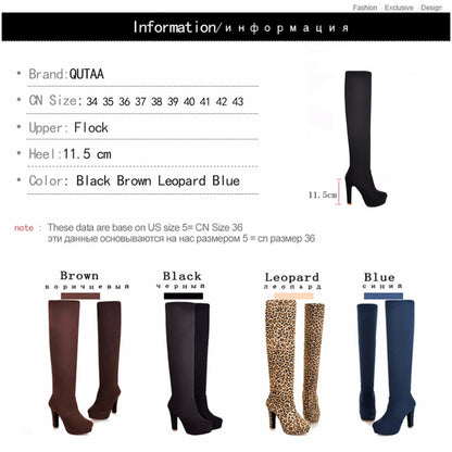 QUTAA 2020 New Women Boots Sexy Fashion Over the Knee Boots Sexy Thin Square Heel Boot Platform Woman Shoes Black size 34-43
