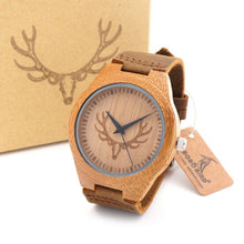 Load image into Gallery viewer, BOBO BIRD Top brand Men&#39;s Bamboo Wooden Watch Quartz Real Leather Strap Men Watches relojes finos de hombre
