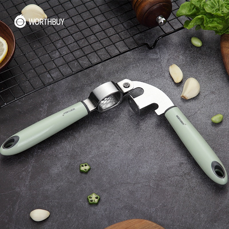 WORTHBUY Stainless Steel Garlic Press Ginger Chopper Kitchen Vegetable Tools Garlic Grinder Crusher With Plastic Handle