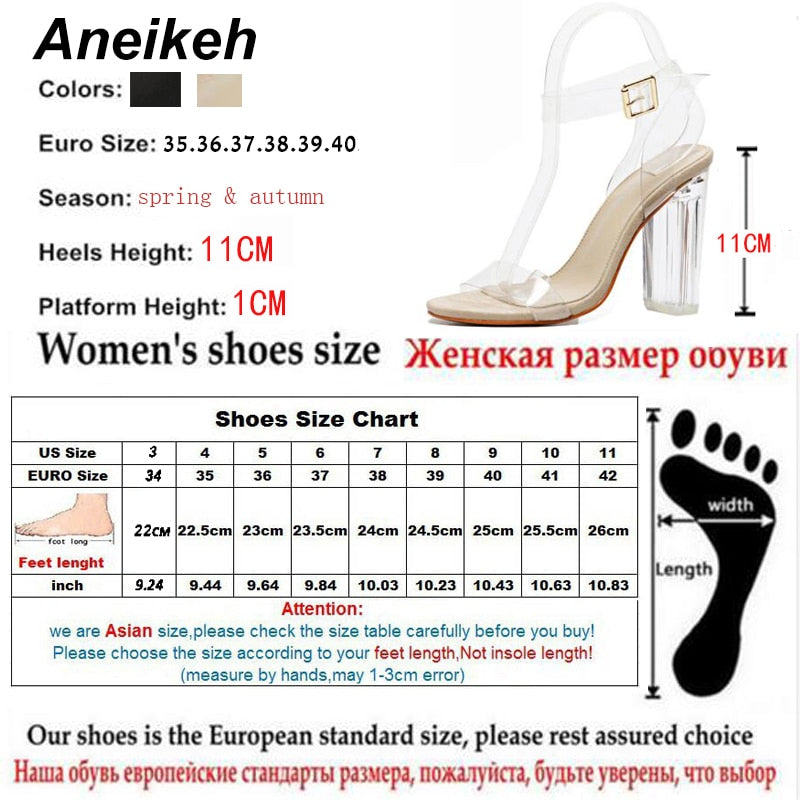 Aneikeh 2021 PVC Jelly Sandals Crystal Open Toed High Heels Women Transparent Heel Sandals Slippers Pumps 11CM Big Size 41 42
