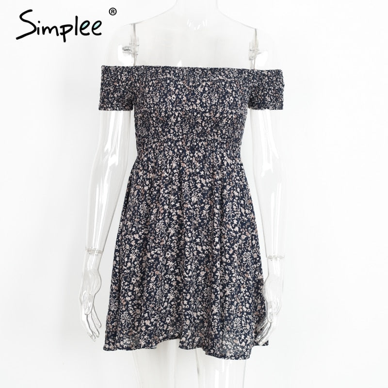 Simplee Off shoulder floral summer dress Vintage high waist beach dress women 2017 Sexy short dresses vestidos