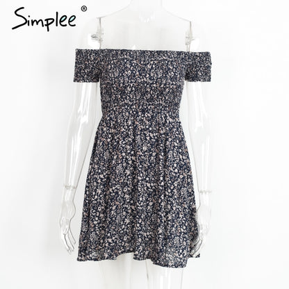 Simplee Off shoulder floral summer dress Vintage high waist beach dress women 2017 Sexy short dresses vestidos