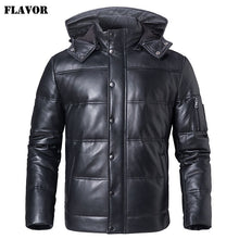 Charger l&#39;image dans la galerie, FLAVOR Men&#39;s Real Leather Down Coat Men Genuine Sheepskin Biker Winter Warm Leather Coat with Removable Hood
