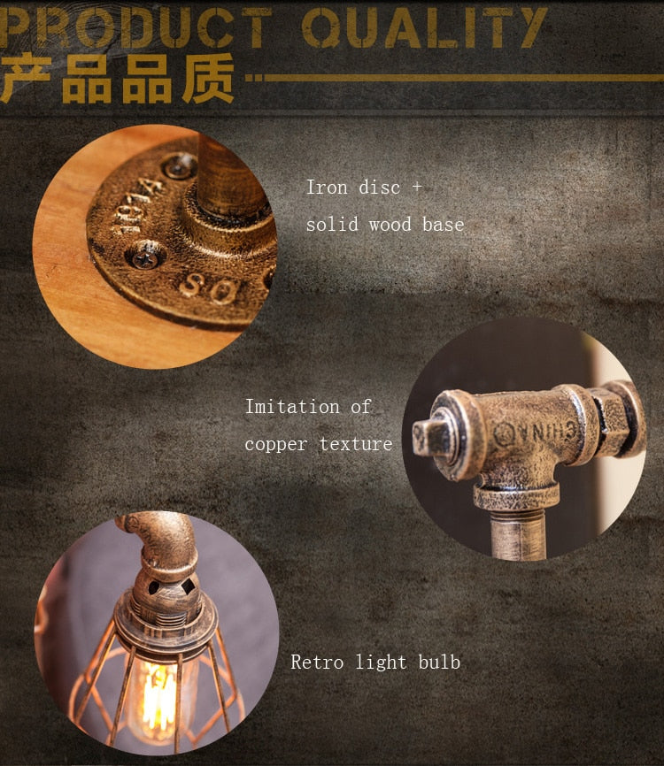 Creative decorative table lamp American industrial style retro personality cafe bar pipe iron adjustable desk lamp LED lighting