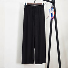 Load image into Gallery viewer, Women Summer Thin Knit Trousers Black Wide Leg Loose Pants Ankle Length Pants Casual trouser Elastic Waist Plus Size Pants S-4XL
