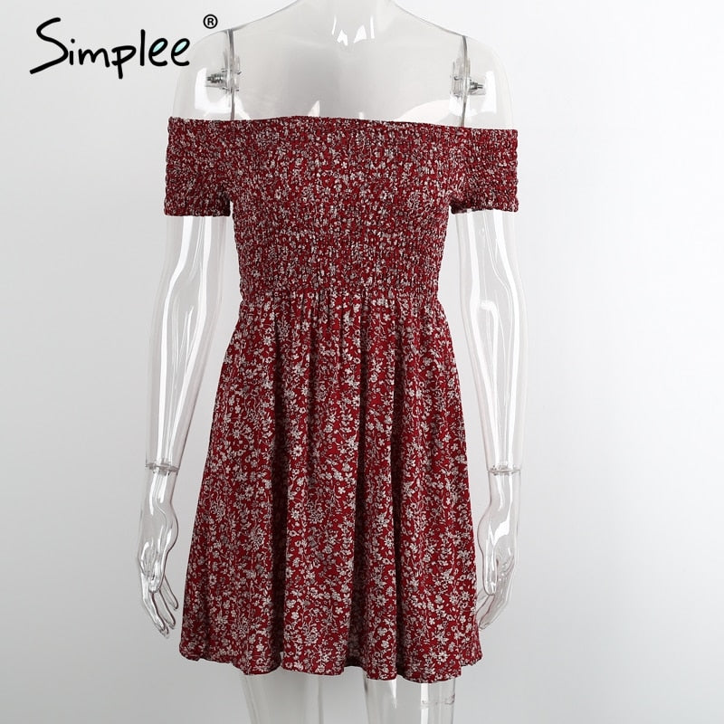 Simplee Off shoulder floral summer dress Vintage high waist beach dress women 2017 Sexy short dresses vestidos