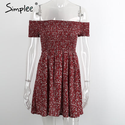 Simplee Off shoulder floral summer dress Vintage high waist beach dress women 2017 Sexy short dresses vestidos