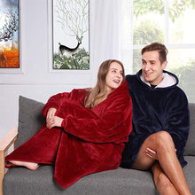 Load image into Gallery viewer, Microfiber Plush Coral Fleece Sherpa Blanket With Sleeves Super Soft Warm Outdoor Pocket Hoodie Adult Winter Hooded TV Blankets
