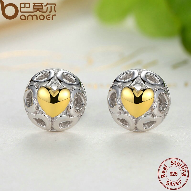 BAMOER Brincos 925 Sterling Silver My One True Love Stud Earrings for Women Openwork Heart Earrings Fine Jewelry PAS443