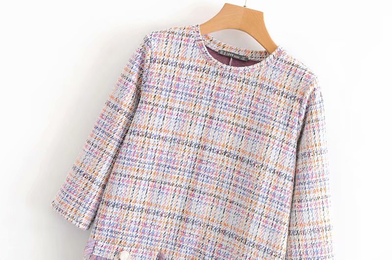 TMODA299 2020 Women Elegant Tweed Mini Dress Tassels Three Quater Sleeve O Neck Female Casual Fashion Chic Dresses Vestidos