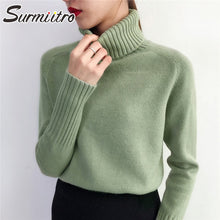 將圖片載入圖庫檢視器 SURMIITRO Cashmere Knitted Sweater Women 2020 Autumn Winter Korean Turtleneck Long Sleeve Pullover Female Jumper Green Knitwear
