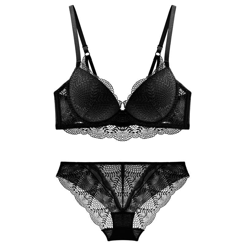 TERMEZY New Women underwear Set Lace Sexy Push-up Bra And Panty Sets Comfortable Brassiere Adjustable Straps Gathered Lingerie