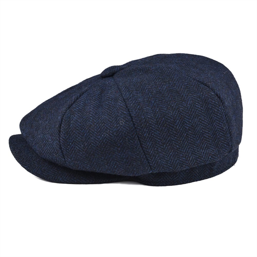 BOTVELA Wool Tweed Newsboy Cap Herringbone Men Women Gatsby Retro Hat Driver Flat Cap Black Brown Green Navy Blue 005