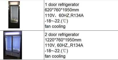 -18 to -22 Degree OEM 1 & 2 Glass Commercial Swing Door Freezer Refrigerator For Shop and Kitchen Restaurant