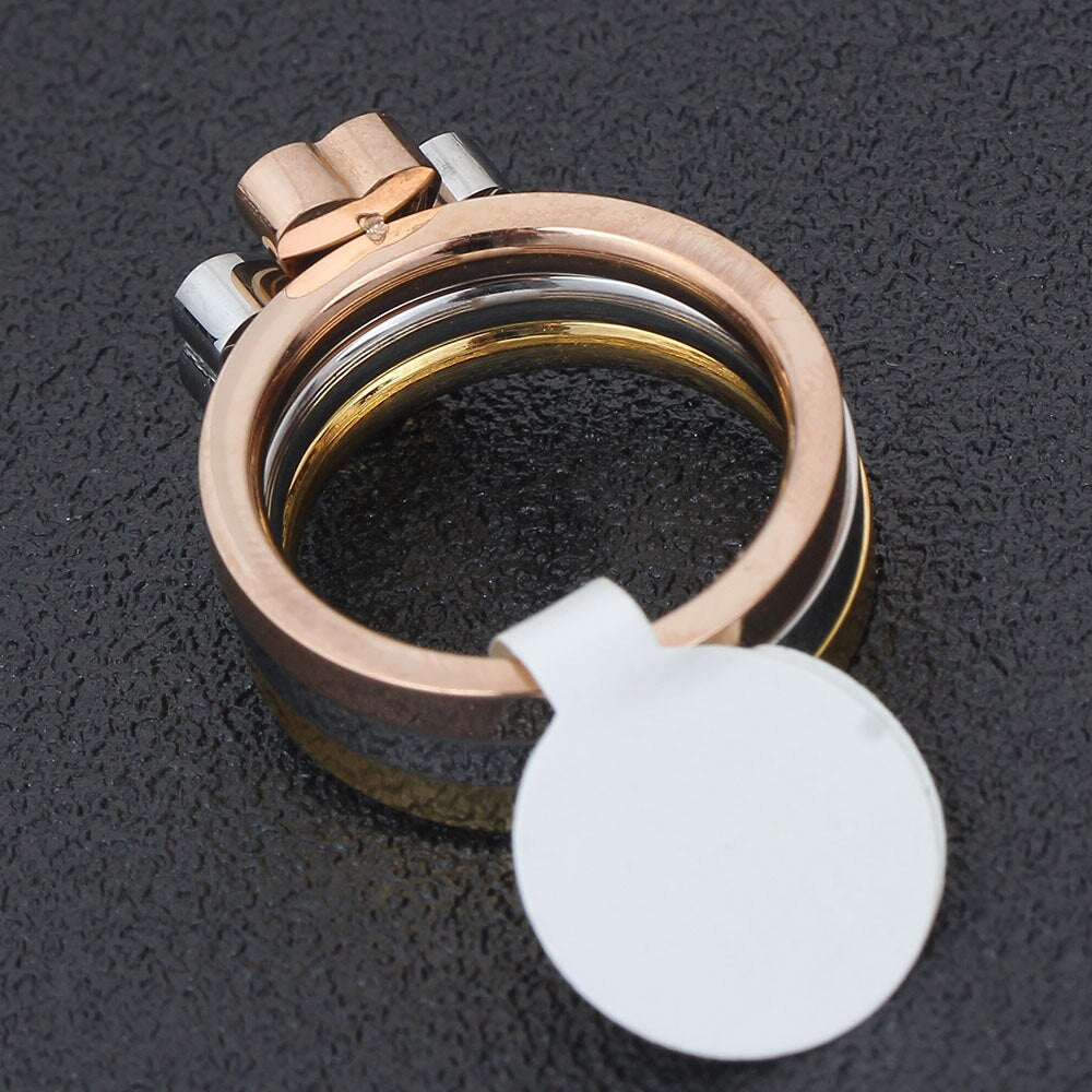 Gorgeous Three Ring Set For Women High Quality Stainless Steel three colors Crystal Clover Ring With crystals