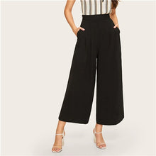 Cargar imagen en el visor de la galería, SHEIN Zip Side Slant Pocket Wide Leg Crop Pants 2019 Elegant Women Black Solid Spring Autumn Trousers Wide Leg Pants
